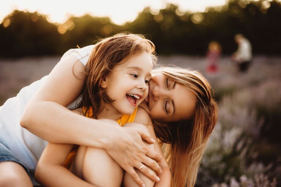 mother and daughter in field